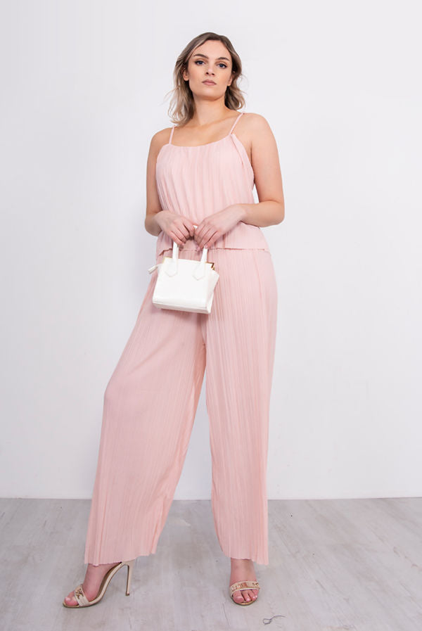 PLEATED CAMI FRILL JUMPSUIT