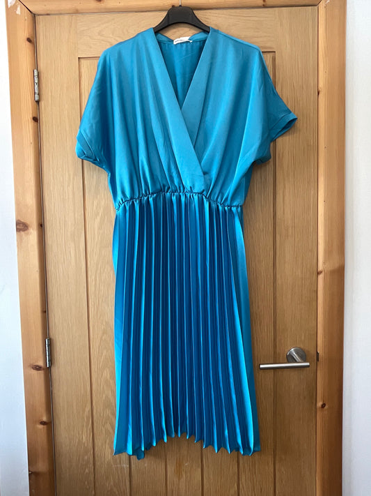 Turquoise Satin Pleated Dress